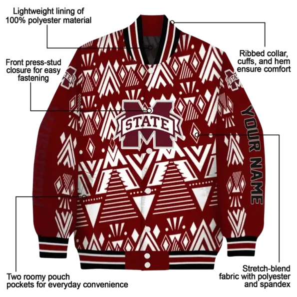custom mississippi state bulldogs pyramid shapes maroon varsity jacket new arrival.webp