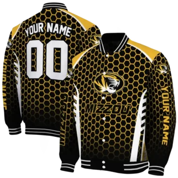 custom missouri tigers hexagon grid black varsity jacket fashion forward.webp