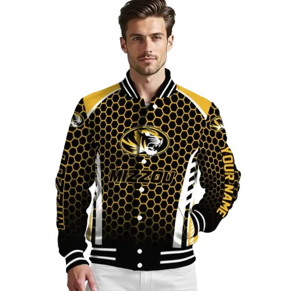 custom missouri tigers hexagon grid black varsity jacket high quality.webp