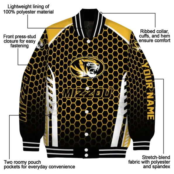custom missouri tigers hexagon grid black varsity jacket new arrival.webp