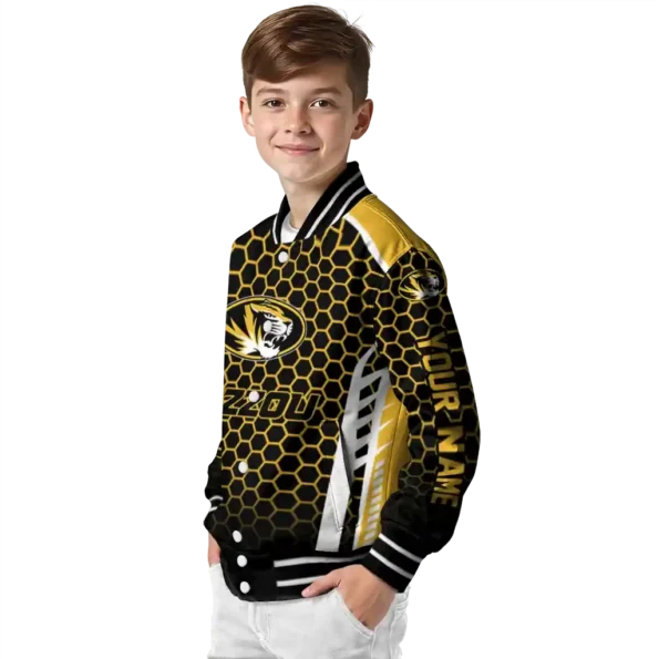 custom missouri tigers hexagon grid black varsity jacket trendy.webp