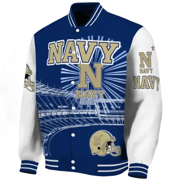 custom navy midshipmen ferris arena blue white varsity jacket best selling