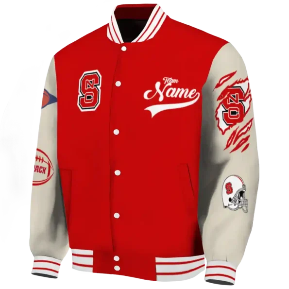 custom nc state wolfpack wildcat pawprint red nude varsity jacket best selling