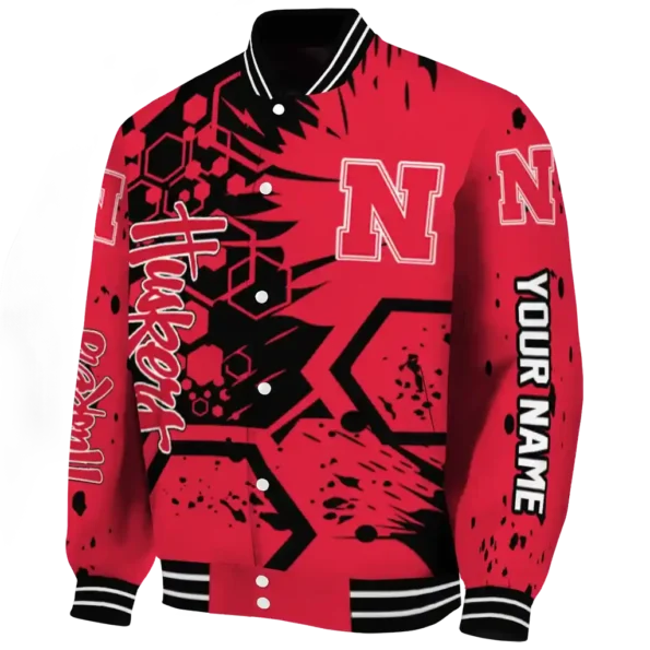 custom nebraska cornhuskers hexagon cluster red black varsity jacket best selling