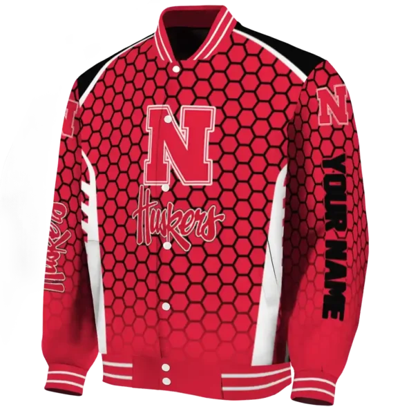 custom nebraska cornhuskers hexagon grid red varsity jacket best selling