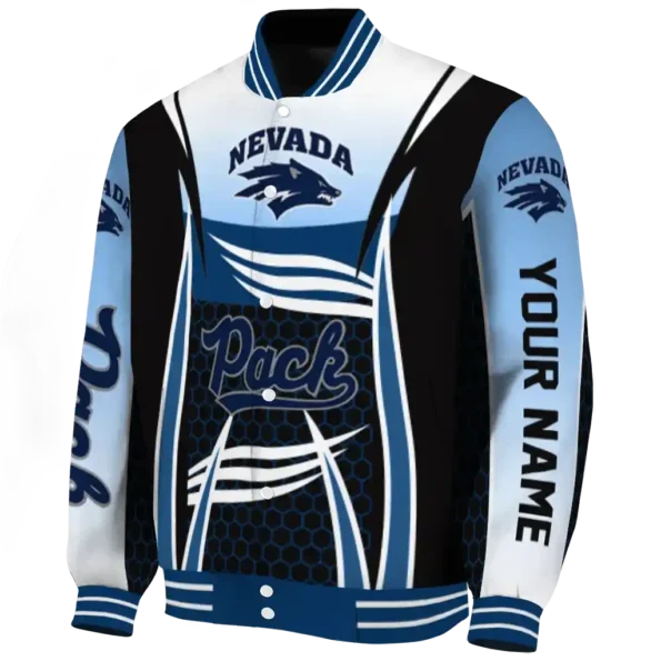 custom nevada wolf pack mesh effect blue black varsity jacket best selling