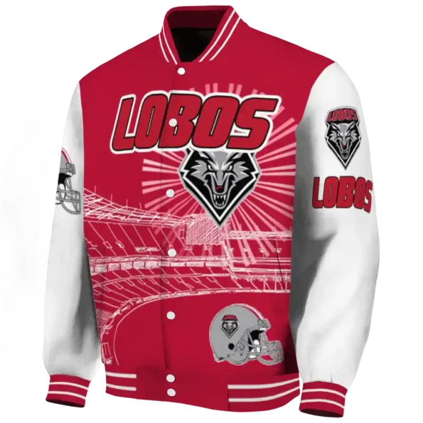 custom new mexico lobos ferris arena red white varsity jacket best selling