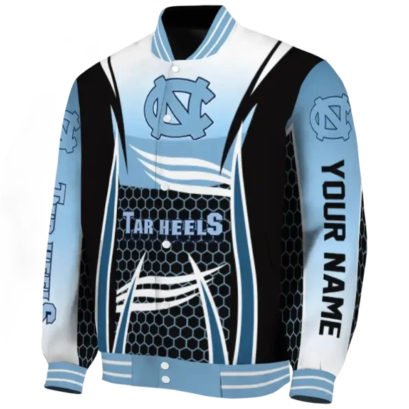 custom north carolina tar heels mesh effect light blue black varsity jacket best selling