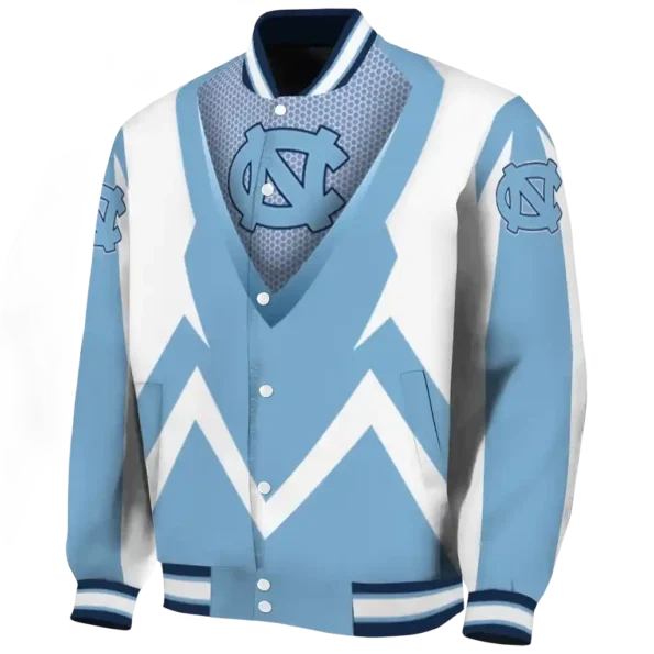 custom north carolina tar heels v stripes light blue white varsity jacket best selling
