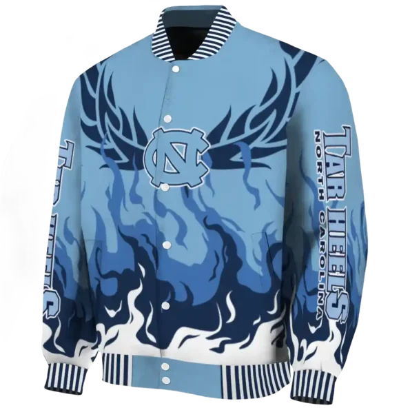 custom north carolina tar heels winged blaze light blue white varsity jacket best selling