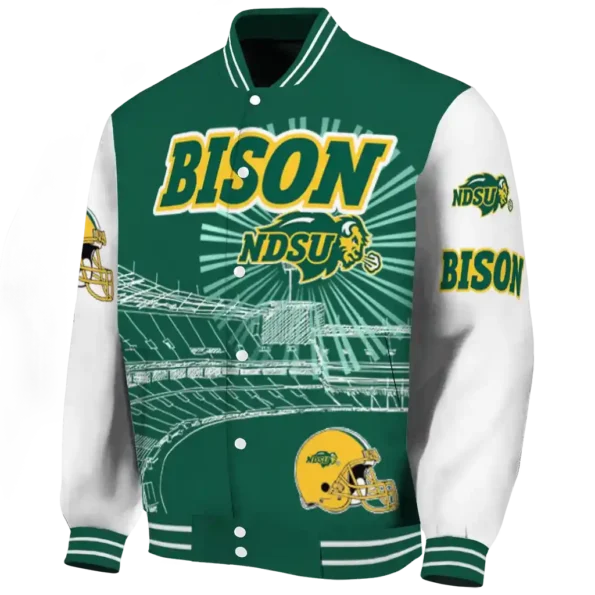 custom north dakota state bison ferris arena green white varsity jacket best selling