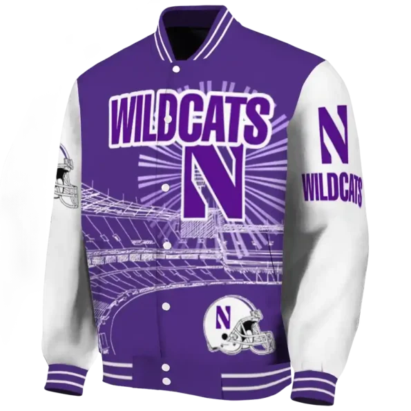 custom northwestern wildcats ferris arena purple white varsity jacket best selling