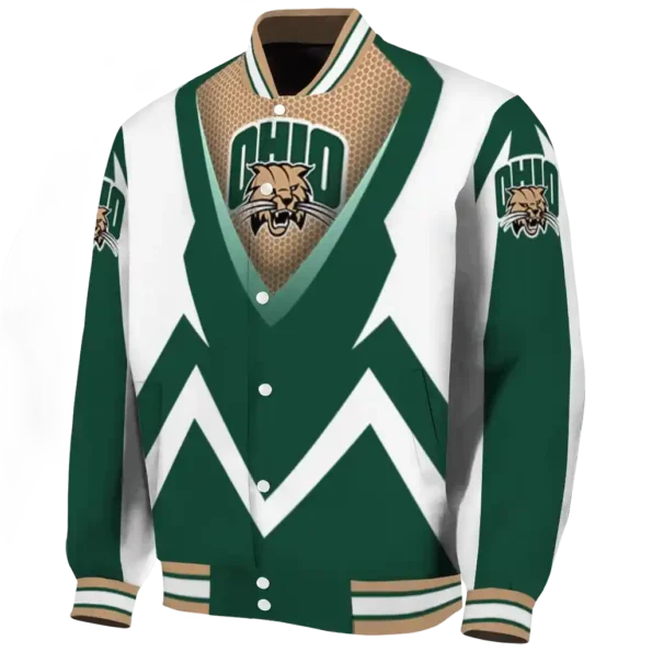 custom ohio bobcats v stripes green white varsity jacket best selling