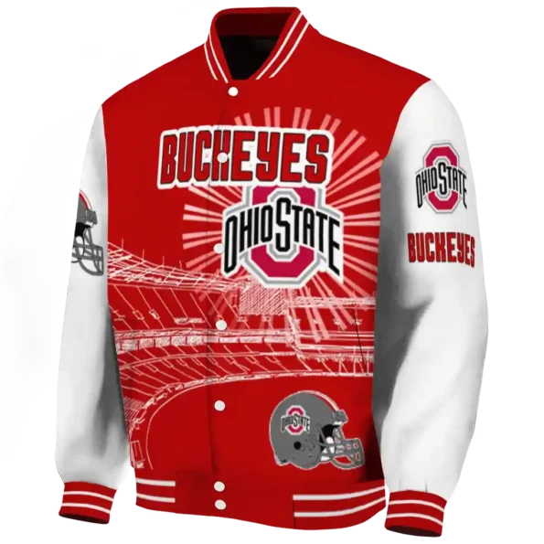custom ohio state buckeyes ferris arena scarlet white varsity jacket best selling