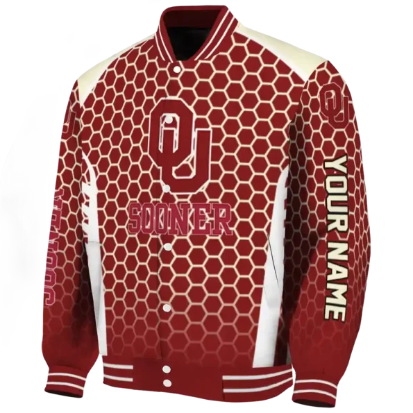 custom oklahoma sooners hexagon grid crimson varsity jacket best selling
