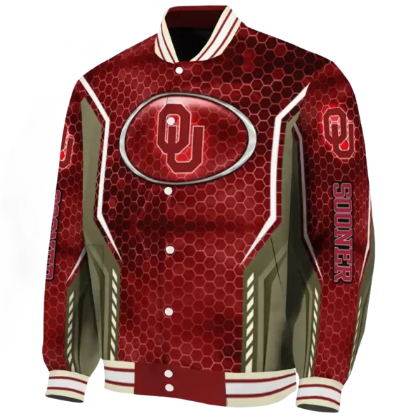 custom oklahoma sooners power plate crimson varsity jacket best selling