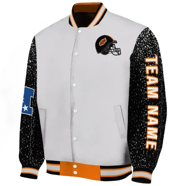 custom oklahoma state cowboys speckled arms orange gray varsity jacket best selling