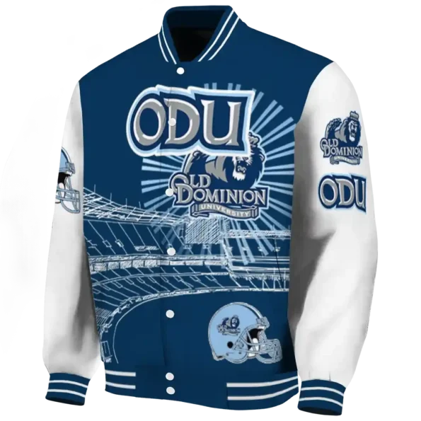 custom old dominion monarchs ferris arena blue white varsity jacket best selling