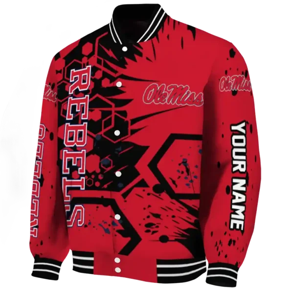 custom ole miss rebels hexagon cluster red black varsity jacket best selling