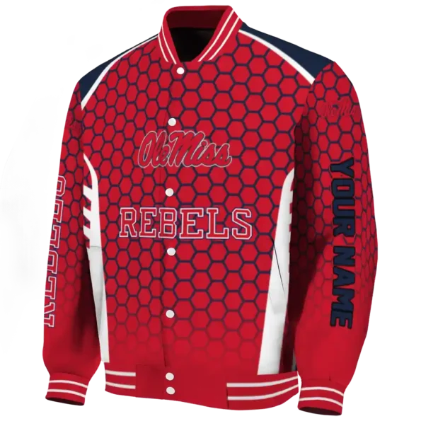 custom ole miss rebels hexagon grid red varsity jacket best selling