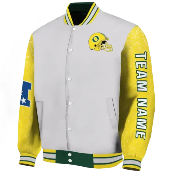 custom oregon ducks speckled arms green gray varsity jacket best selling