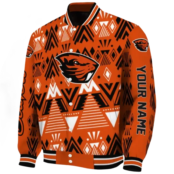 custom oregon state beavers pyramid shapes orange varsity jacket best selling