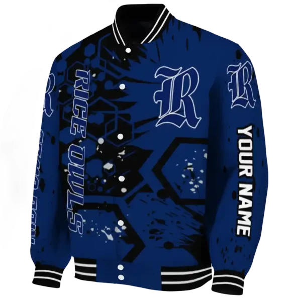 custom rice owls hexagon cluster navy blue black varsity jacket best selling