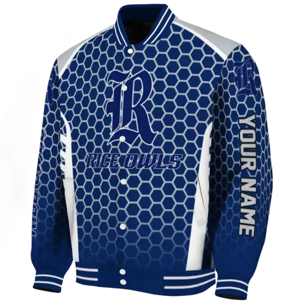 custom rice owls hexagon grid navy blue varsity jacket best selling