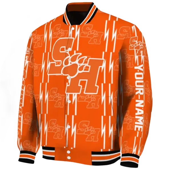 custom sam houston bearkats bolt stripe orange varsity jacket best selling