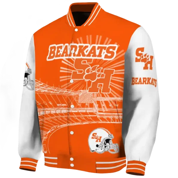 custom sam houston bearkats ferris arena orange white varsity jacket best selling