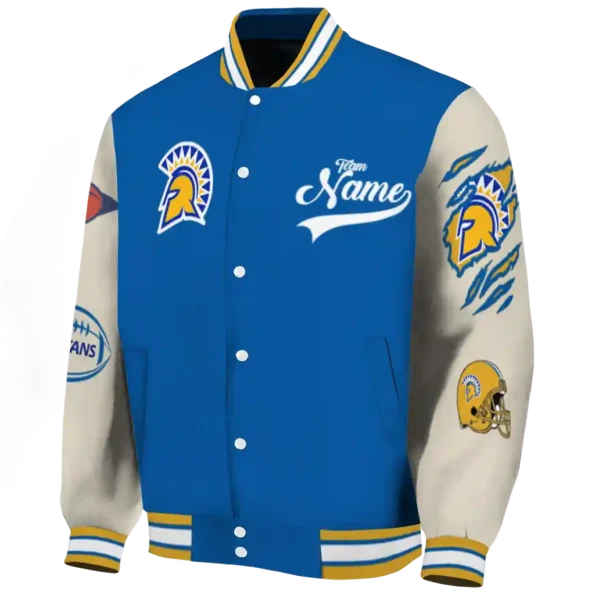 custom san jose state spartans wildcat pawprint blue nude varsity jacket best selling
