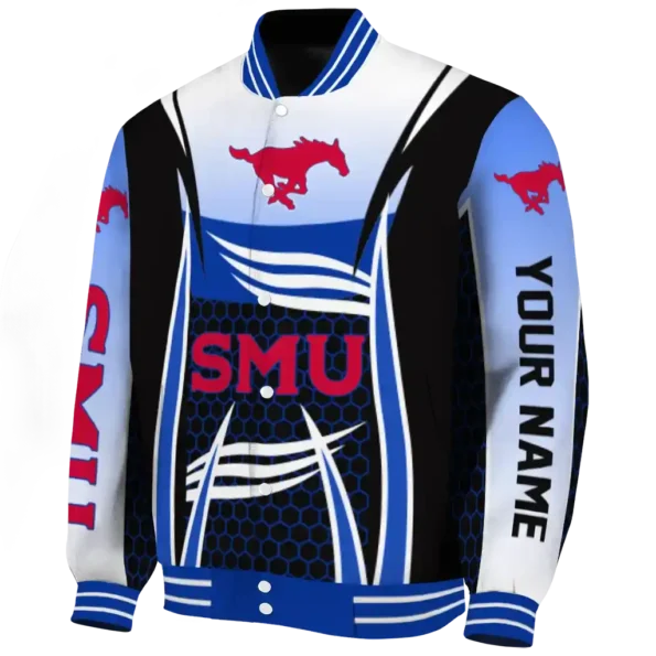custom smu mustangs mesh effect blue black varsity jacket best selling