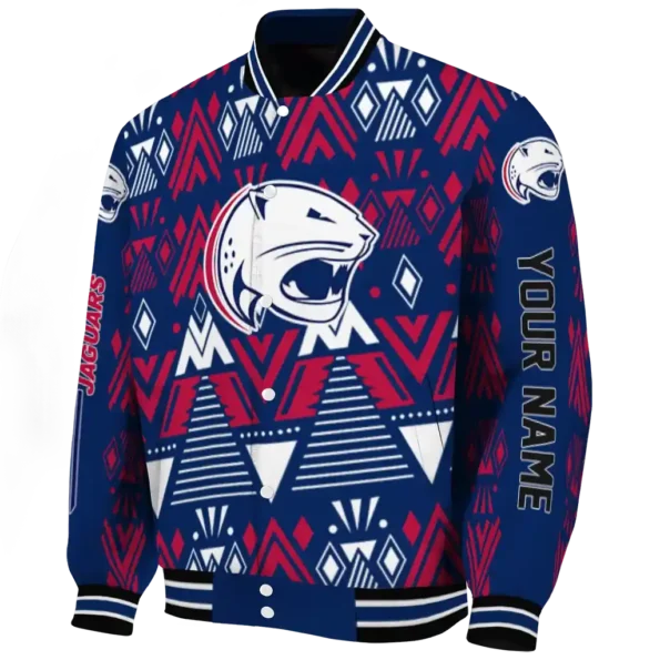 custom south alabama jaguars pyramid shapes blue varsity jacket best selling