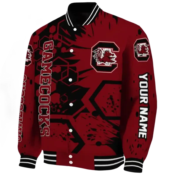 custom south carolina gamecocks hexagon cluster garnet black varsity jacket best selling