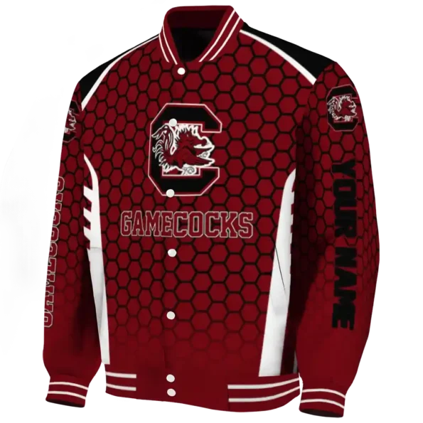 custom south carolina gamecocks hexagon grid garnet varsity jacket best selling