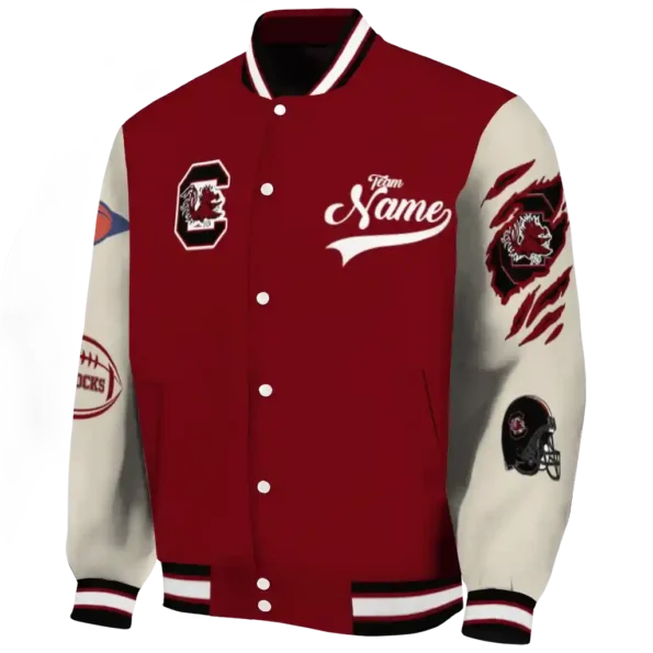 custom south carolina gamecocks wildcat pawprint garnet nude varsity jacket best selling
