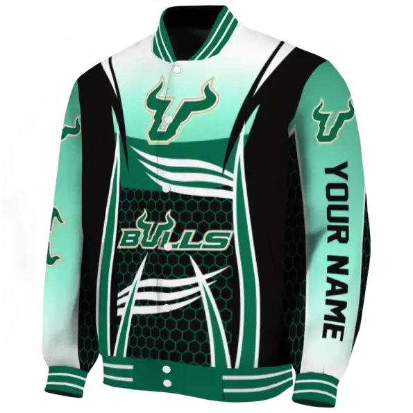 custom south florida bulls mesh effect green black varsity jacket best selling