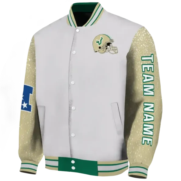 custom south florida bulls speckled arms green gray varsity jacket best selling