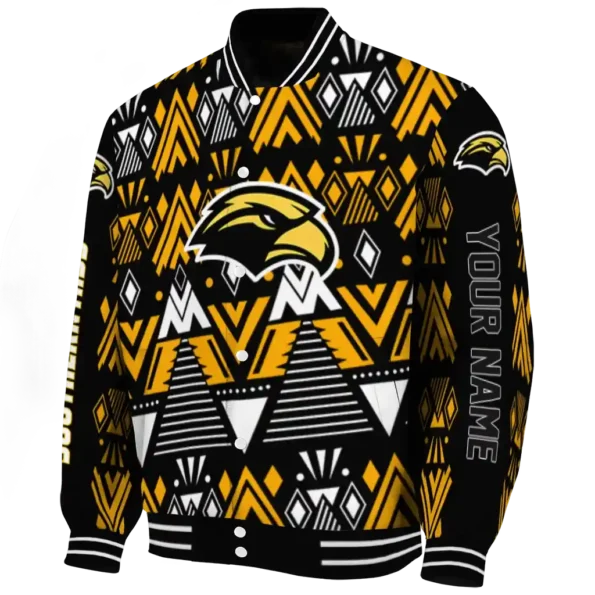 custom southern miss golden eagles pyramid shapes black varsity jacket best selling
