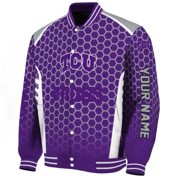 custom tcu horned frogs hexagon grid purple varsity jacket best selling