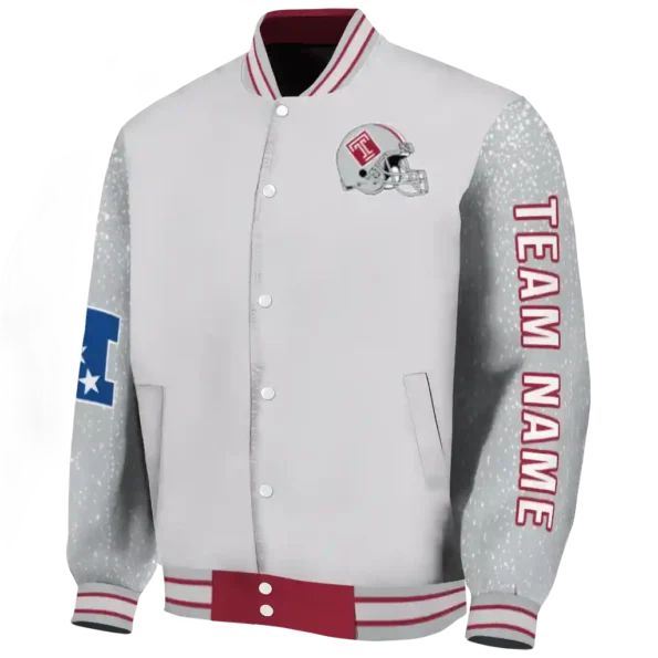 custom temple owls speckled arms red gray varsity jacket best selling