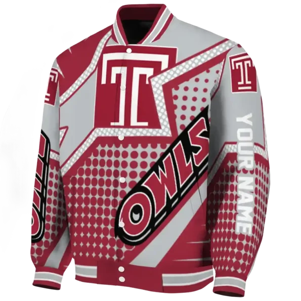custom temple owls star burst red varsity jacket best selling