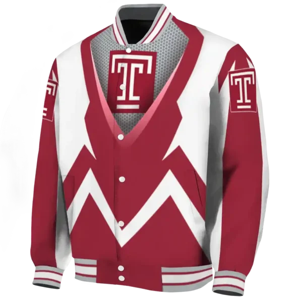 custom temple owls v stripes red white varsity jacket best selling