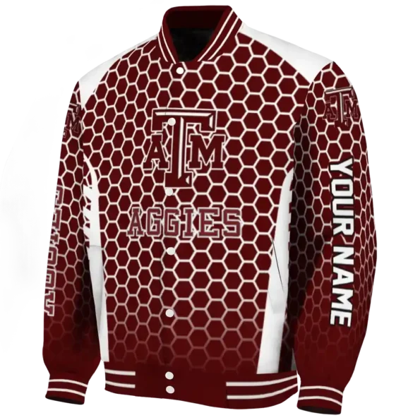 custom texas am aggies hexagon grid maroon varsity jacket best selling