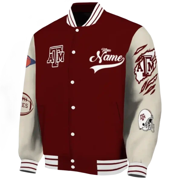 custom texas am aggies wildcat pawprint maroon nude varsity jacket best selling
