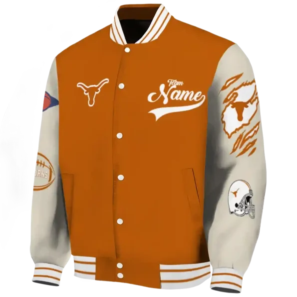 custom texas longhorns wildcat pawprint orange nude varsity jacket best selling