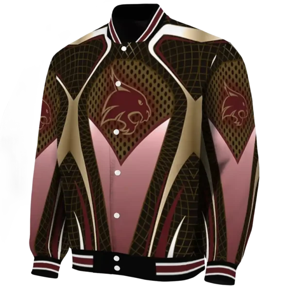 custom texas state bobcats mesh chest gold black varsity jacket best selling