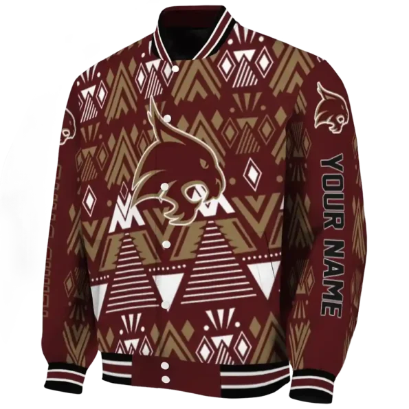 custom texas state bobcats pyramid shapes maroon varsity jacket best selling