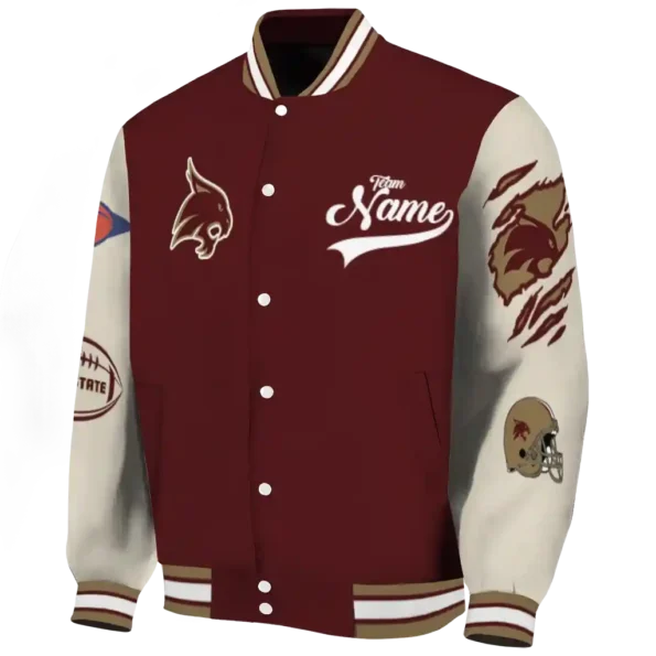 custom texas state bobcats wildcat pawprint maroon nude varsity jacket best selling