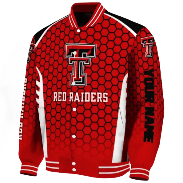custom texas tech red raiders hexagon grid red varsity jacket best selling